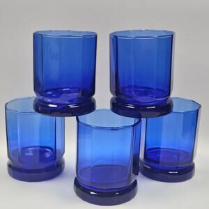 5 Anchor Hocking Essex Cobalt Blue Double Old Fashioned 9oz Rocks Glasses Vtg